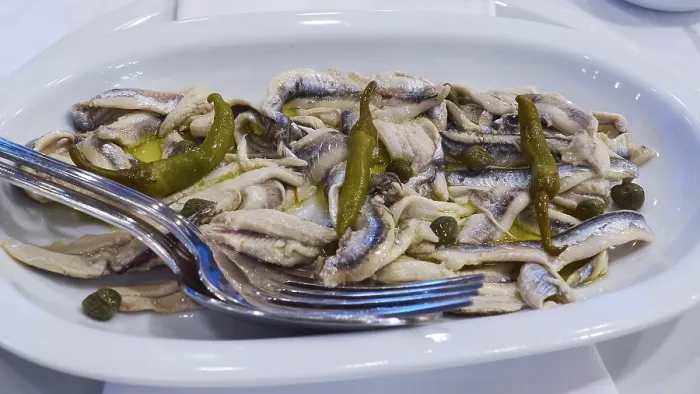 Framed Print : Gythio, Greece: Print of Dish with Marinated Fish Fillets Framed Print : Gythio, Greece: Print of Dish with Marinated Fish Fillets