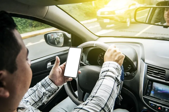 Framed Print : Distracted Driver Print: Man Using Cell Phone While Driving Framed Print : Distracted Driver Print: Man Using Cell Phone While Driving