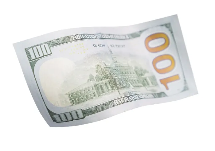 Framed Print : One Hundred Dollar Bill Print Falling on Empty Background
