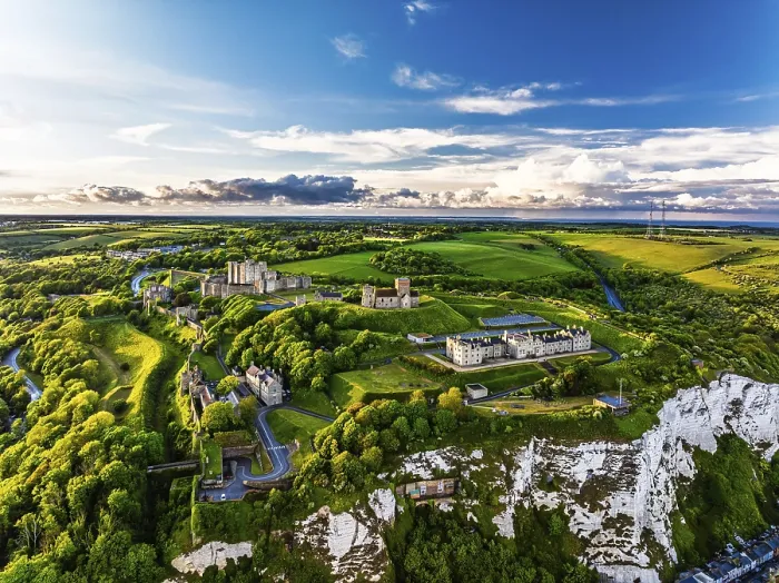 Framed Print : White Cliffs Dover Castle Print from a Drone, Kent, England