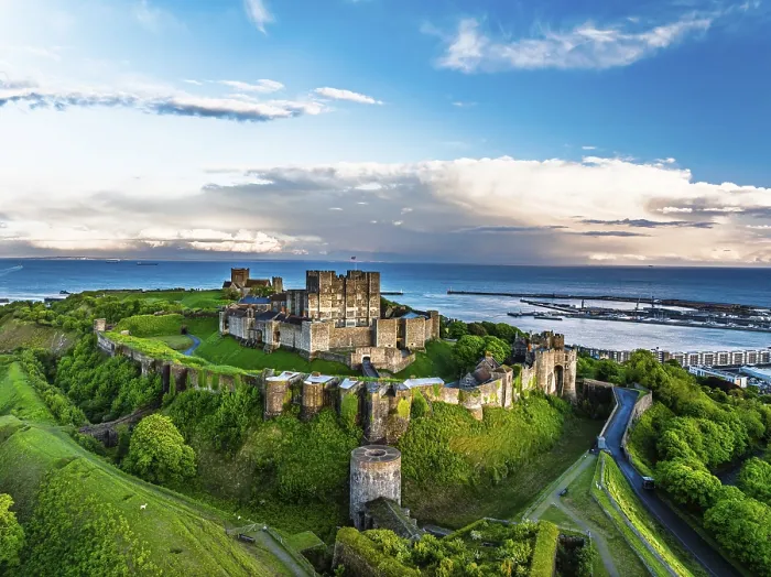 Framed Print : White Cliffs Dover Castle Print from a Drone, Kent, England