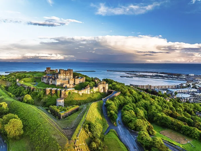 Framed Print : Dover Castle Print from a Drone, White Cliffs, Kent, England