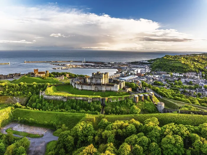 Framed Print : White Cliffs Dover Castle Print from a Drone, Kent, England