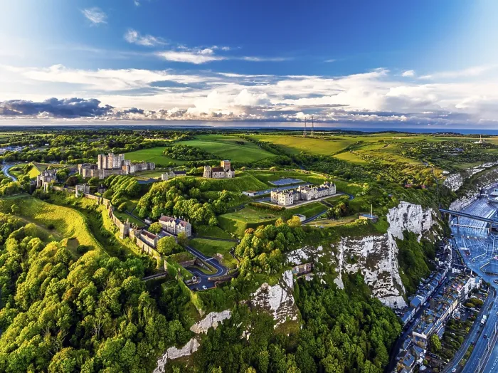 Framed Print : White Cliffs Dover Castle Print from a Drone, Kent, England Framed Print : White Cliffs Dover Castle Print from a Drone, Kent, England