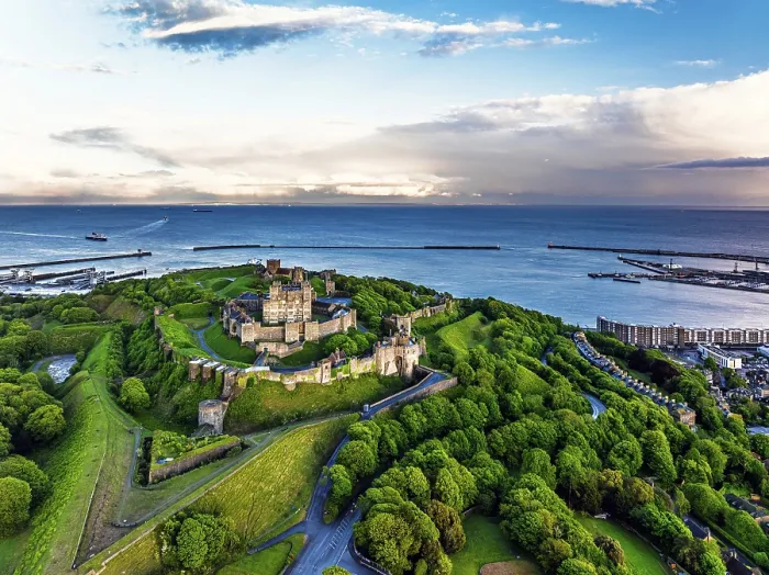 Framed Print : Dover Castle Print from a Drone, White Cliffs, Kent