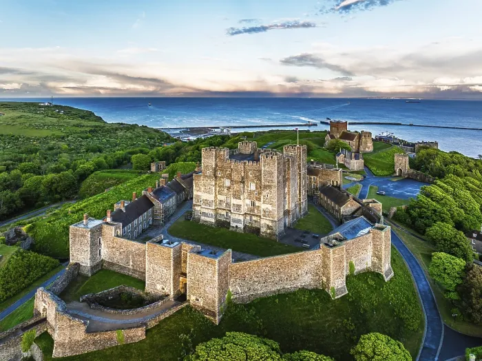 Framed Print : White Cliffs Dover Castle Print from a Drone, England
