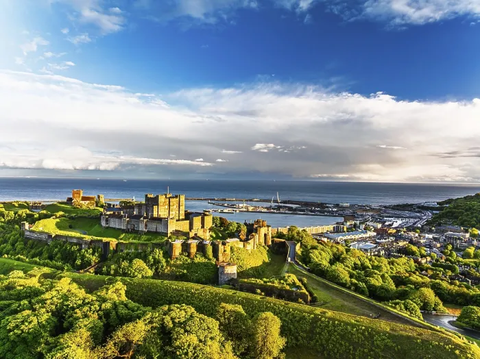 Framed Print : White Cliffs Dover Castle Print from a Drone, Kent, England