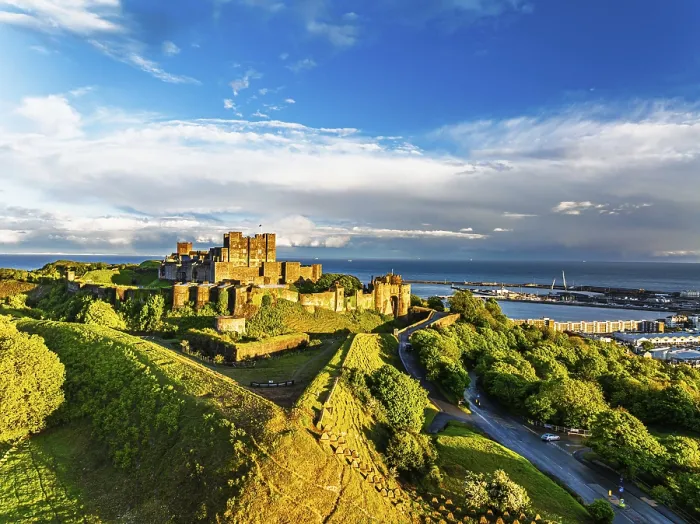 Framed Print : White Cliffs Dover Castle Print from a Drone, Kent, England
