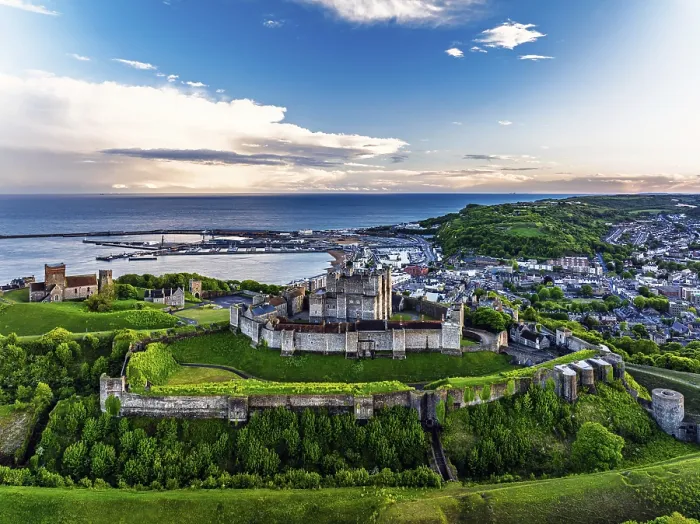 Framed Print : White Cliffs Dover Castle Print from a Drone, Kent, England