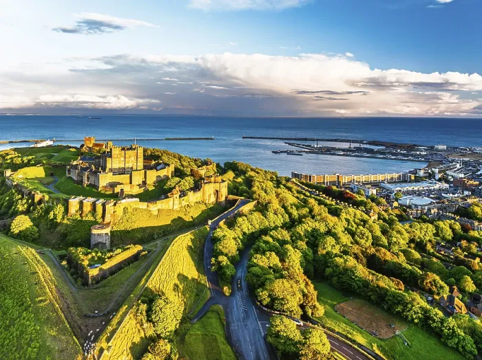 Framed Print : Dover Castle Print from a Drone, White Cliffs, Kent