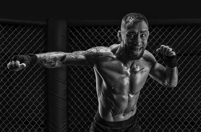 Framed Print : MMA Fighter in the Octagon Black and White Print Framed Print : MMA Fighter in the Octagon Black and White Print