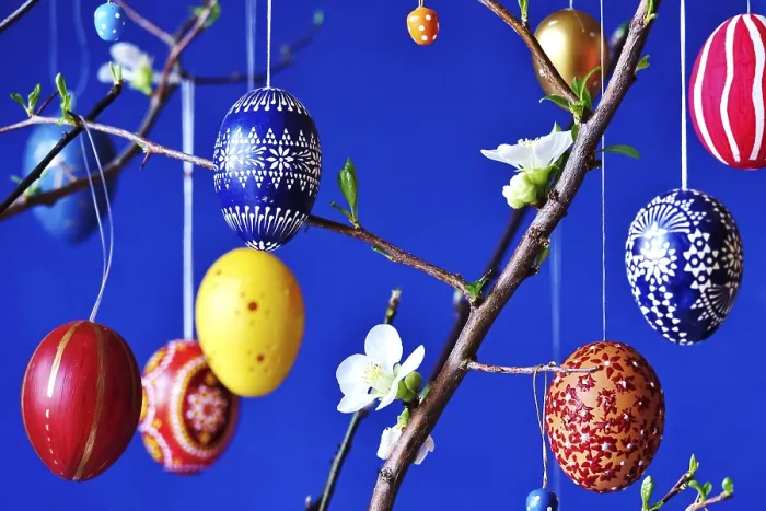 Framed Print : Easter Print with Colorful Eggs and Quince Branches Framed Print : Easter Print with Colorful Eggs and Quince Branches