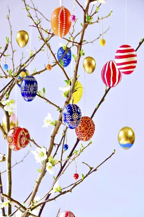 Framed Print : Easter Print with Colorful Eggs and Quince Branches Framed Print : Easter Print with Colorful Eggs and Quince Branches