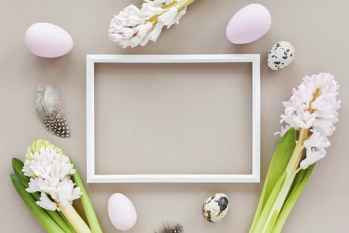 Framed Print : Easter Print with Pastel Background and Floral Design Framed Print : Easter Print with Pastel Background and Floral Design