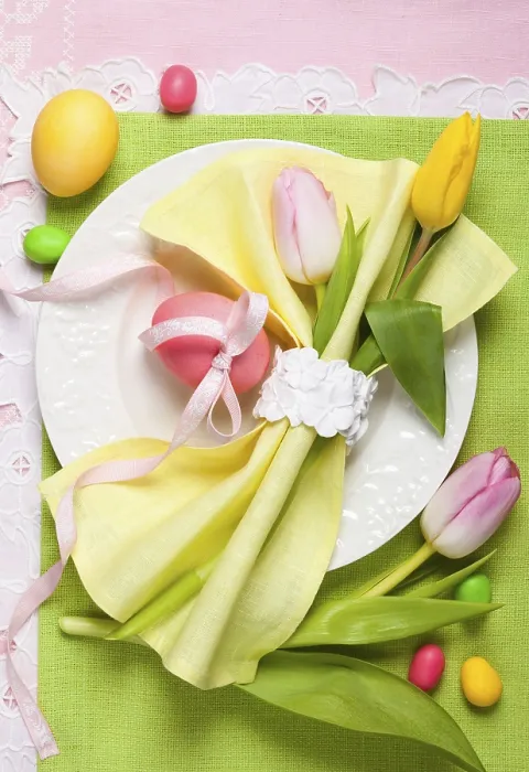 Framed Print : Easter Table Setting Print with Tulips and Easter Eggs Framed Print : Easter Table Setting Print with Tulips and Easter Eggs