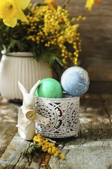 Framed Print : Easter Print with Spring Flowers, Eggs and Bunny