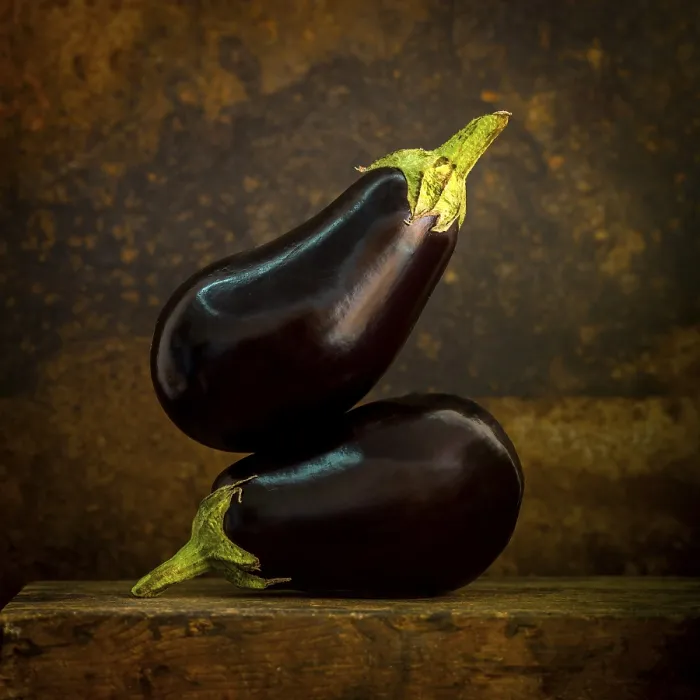 Framed Print : Eggplants on Brown Background Print Framed Print : Eggplants on Brown Background Print