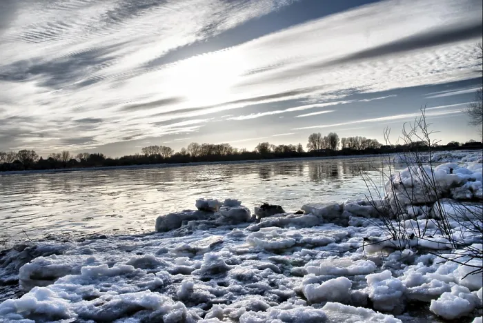 Framed Print : Elbe River Winter Landscape Print Framed Print : Elbe River Winter Landscape Print