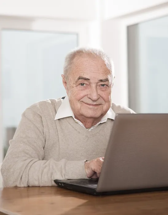 Framed Print : Elderly Man Using a PC Print Framed Print : Elderly Man Using a PC Print