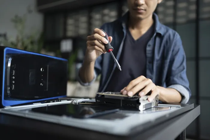 Framed Print : IT Engineer Installing Hardware Equipment Print Framed Print : IT Engineer Installing Hardware Equipment Print