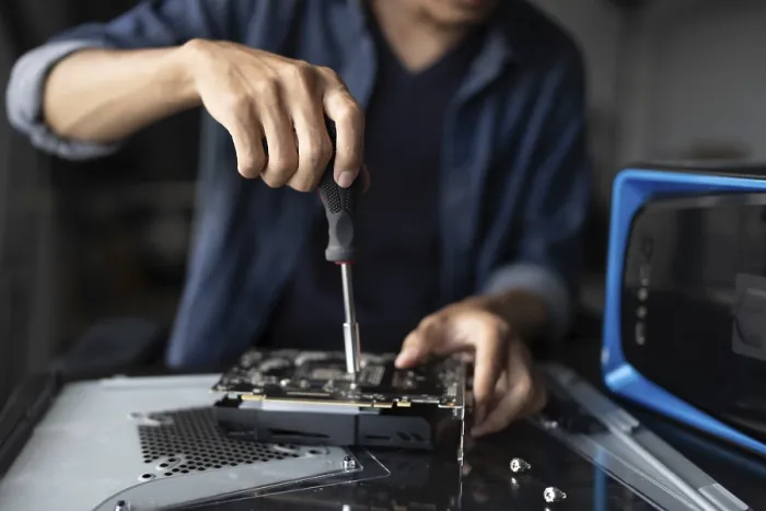 Framed Print : IT Engineer Installing Hardware Equipment Print Framed Print : IT Engineer Installing Hardware Equipment Print