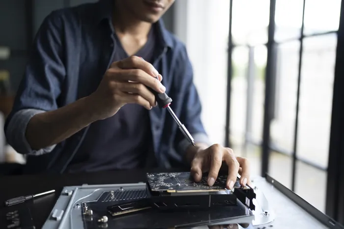 Framed Print : IT Engineer Installing Hardware Equipment Print Framed Print : IT Engineer Installing Hardware Equipment Print