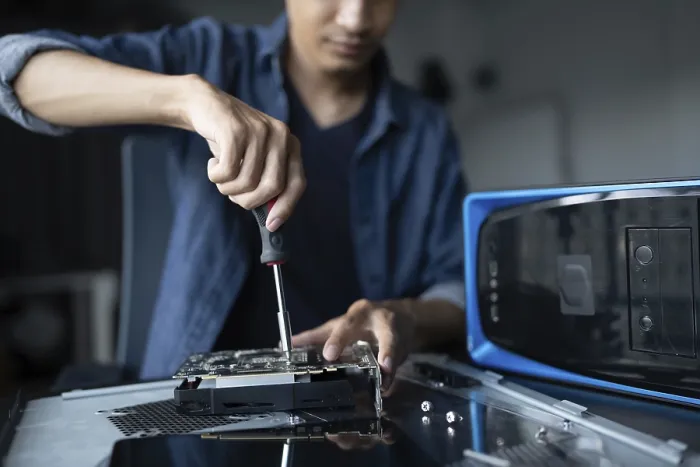 Framed Print : IT Engineer Installing Hardware Equipment Print Framed Print : IT Engineer Installing Hardware Equipment Print