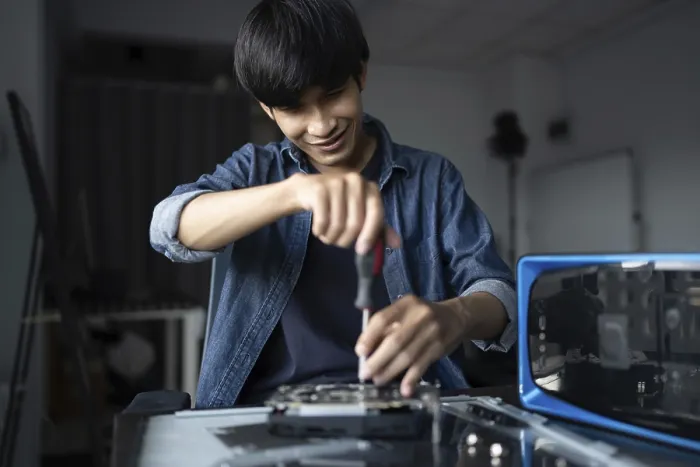 Framed Print : IT Engineer Installing Hardware Equipment Print Framed Print : IT Engineer Installing Hardware Equipment Print
