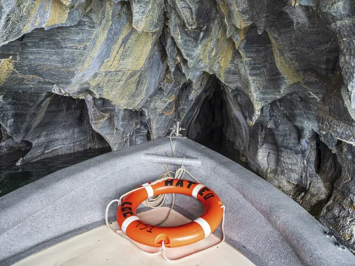 Framed Print : Excursion Boat Inside Marble Caves Print, Chile Framed Print : Excursion Boat Inside Marble Caves Print, Chile