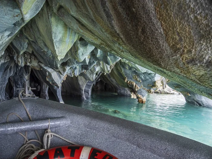 Framed Print : Excursion Boat Inside Marble Caves Print, Chile Framed Print : Excursion Boat Inside Marble Caves Print, Chile