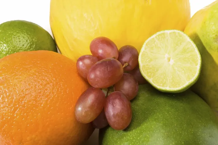 Framed Print : Exotic Fruit Print - Melon, Mango, Orange and Grapes Framed Print : Exotic Fruit Print - Melon, Mango, Orange and Grapes