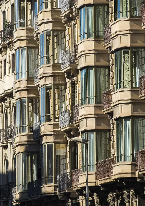 Framed Print : Facade with windows and balconies Print, Barcelona, Spain Framed Print : Facade with windows and balconies Print, Barcelona, Spain