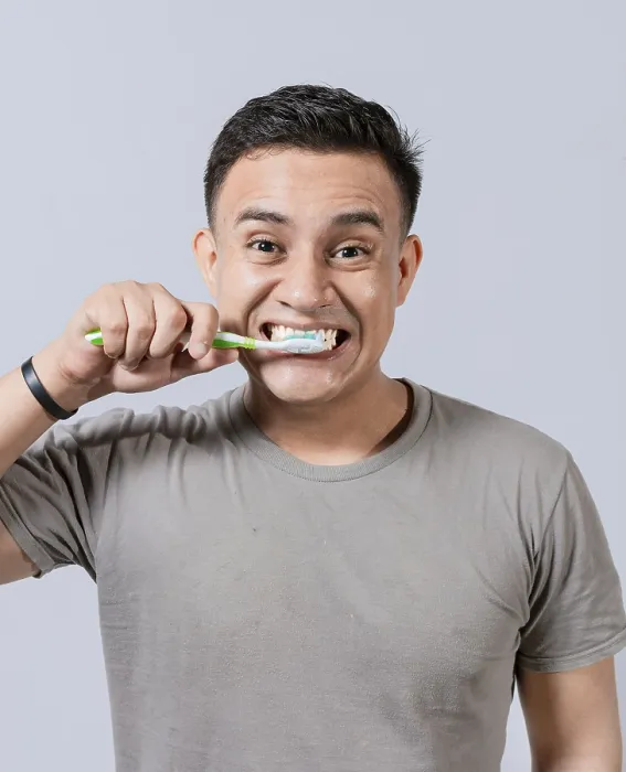 Framed Print : Handsome Man Brushing Teeth Print Framed Print : Handsome Man Brushing Teeth Print