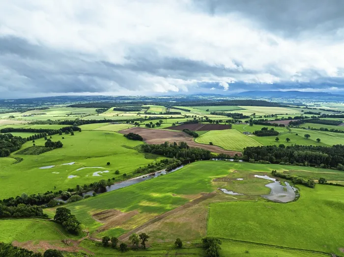 Framed Print : Farms and Fields over River Eden Print, Cumbria, England