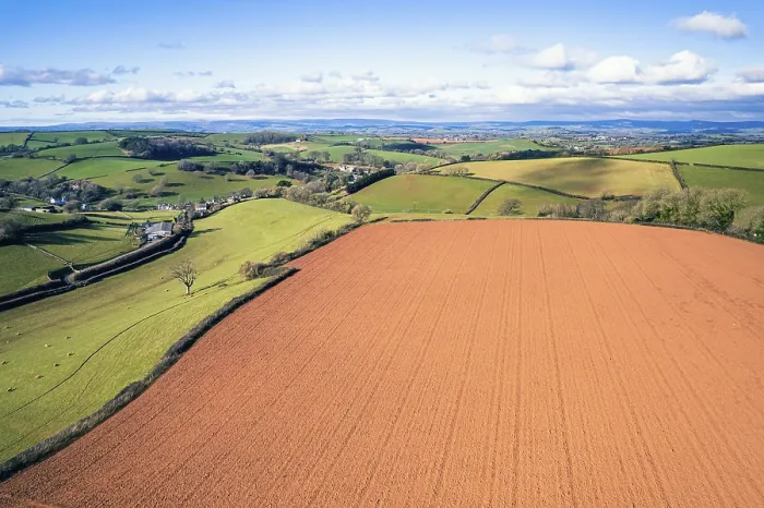 Framed Print : Fields and Farmlands in Spring Print, Devon, UK