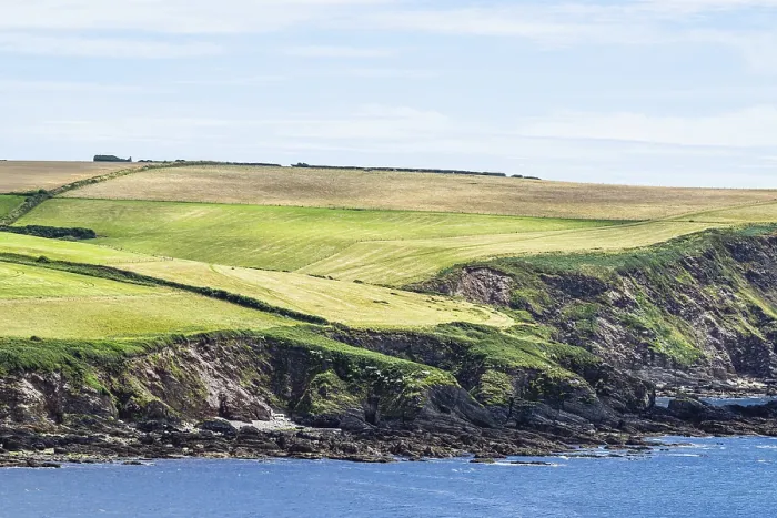 Framed Print : Fields and Farms Cliffs Print, Mothecombe Beach, South Devon
