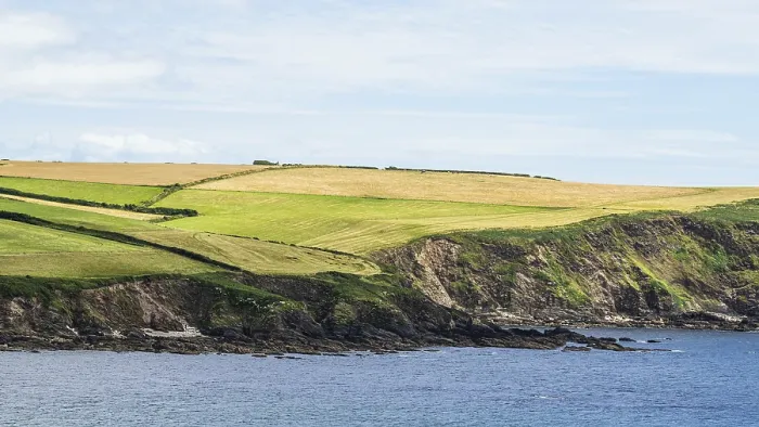 Framed Print : Fields and Farms Cliffs Print, South Devon Coast, England Framed Print : Fields and Farms Cliffs Print, South Devon Coast, England