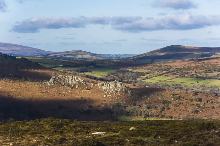 Framed Print : Devon Landscape Print: Haytor Rocks Fields and Meadows Framed Print : Devon Landscape Print: Haytor Rocks Fields and Meadows