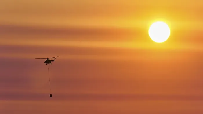 Framed Print : Firefighting Helicopter in Sunset Print, Crete, Greece Framed Print : Firefighting Helicopter in Sunset Print, Crete, Greece
