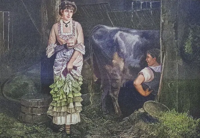 Framed Print : Print of a Lady Observing a Farm Scene Framed Print : Print of a Lady Observing a Farm Scene