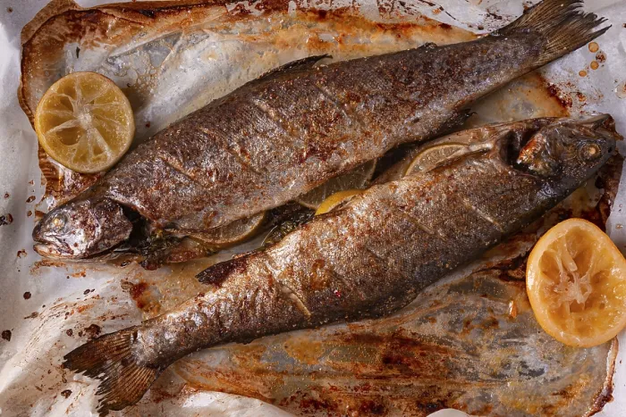 Framed Print : Baked Fish on a Home Baking Sheet Print Framed Print : Baked Fish on a Home Baking Sheet Print