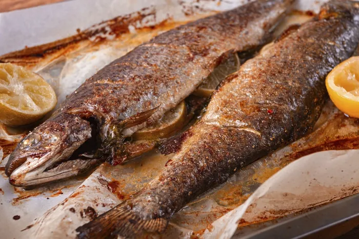 Framed Print : Baked Fish on a Home Baking Sheet Print Framed Print : Baked Fish on a Home Baking Sheet Print