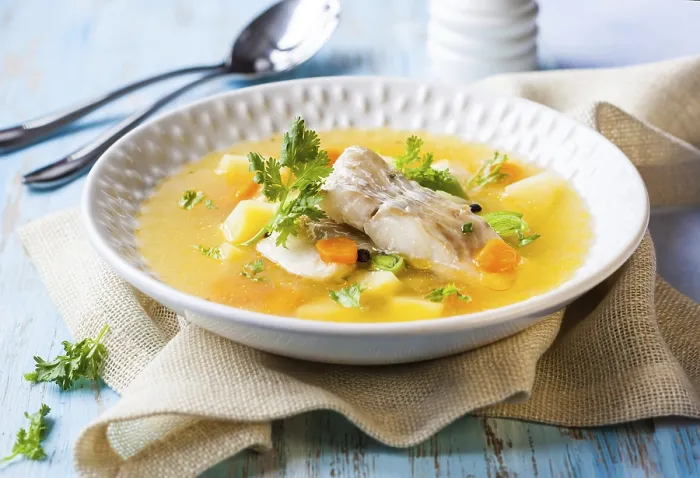 Framed Print : Fish Soup Print with Cod and Vegetables Framed Print : Fish Soup Print with Cod and Vegetables