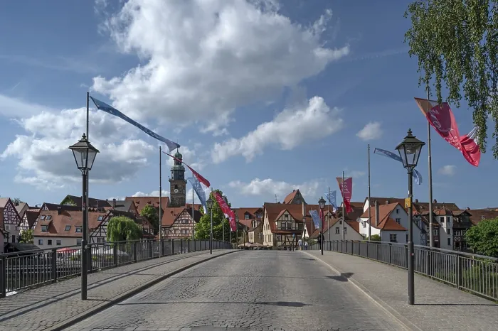 Framed Print : Flag Bridge Print with Lauf an der Pegnitz Old Town View Framed Print : Flag Bridge Print with Lauf an der Pegnitz Old Town View