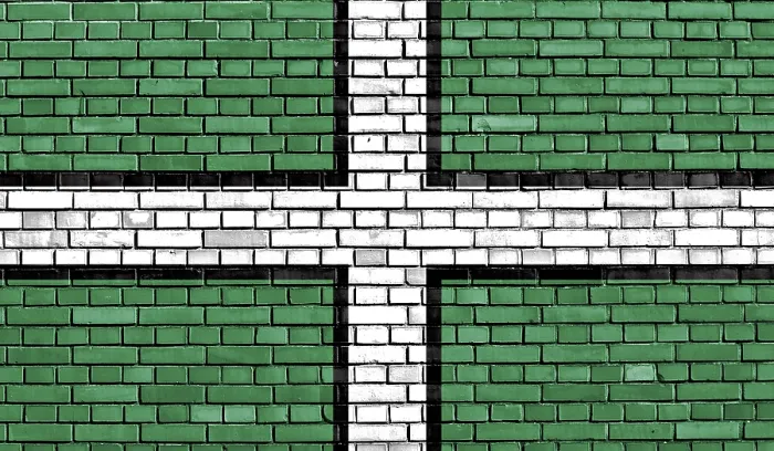 Framed Print : Flag of Devon Print on Brick Wall Framed Print : Flag of Devon Print on Brick Wall