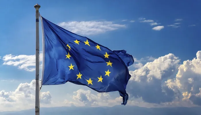 Framed Print : The EU Flag Print - Blue Sky Background Framed Print : The EU Flag Print - Blue Sky Background