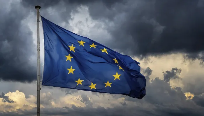 Framed Print : The EU Flag Print - Dark Clouds Background Framed Print : The EU Flag Print - Dark Clouds Background