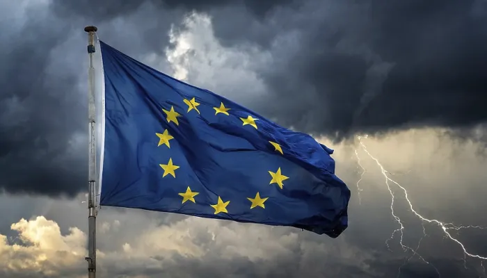 Framed Print : The EU Flag Print - Dark Clouds Framed Print : The EU Flag Print - Dark Clouds