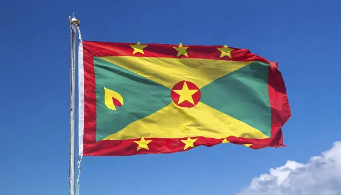 Framed Print : The Flag of Grenada Print - Caribbean Island Scene Framed Print : The Flag of Grenada Print - Caribbean Island Scene
