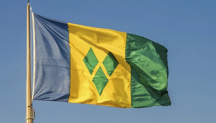 Framed Print : The Flag of the Grenadines Print - Blue Sky Background